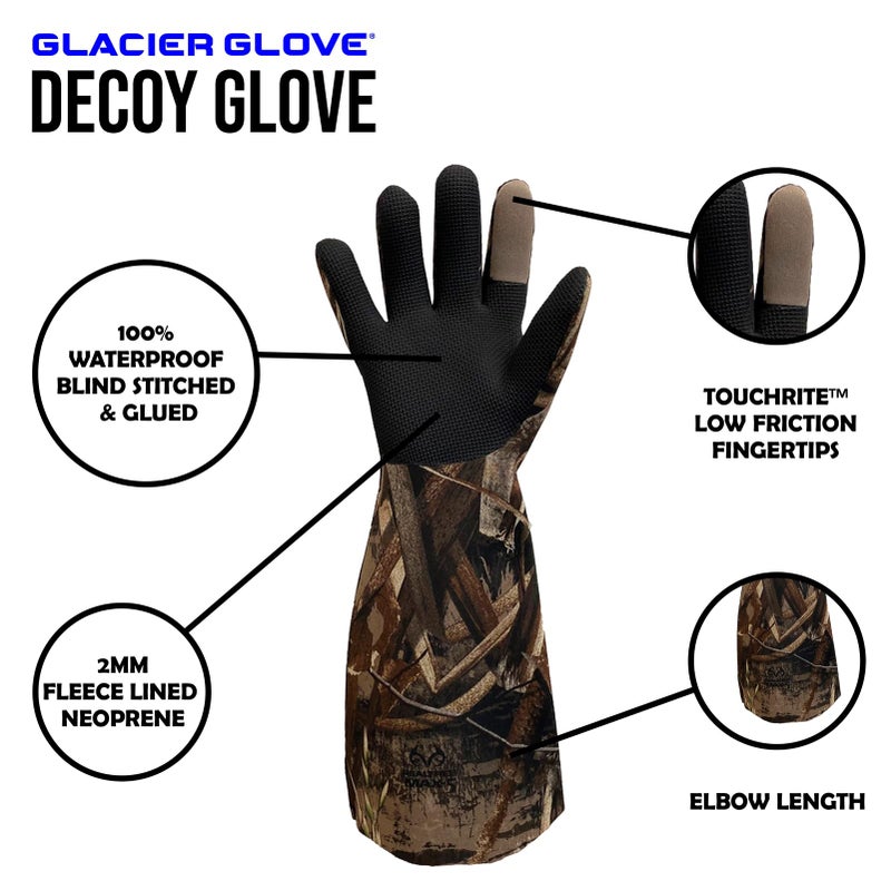 Glacier Glove قفاز جليدي للجنسين مقاوم للماء مرن مع قبضة آمنة بطانة من الفليس مقاوم للنيوبرين للصيد في الشتاء للصيد في الهواء الطلق بطول الكوع، Realtree Max-7، كبير - Image 4